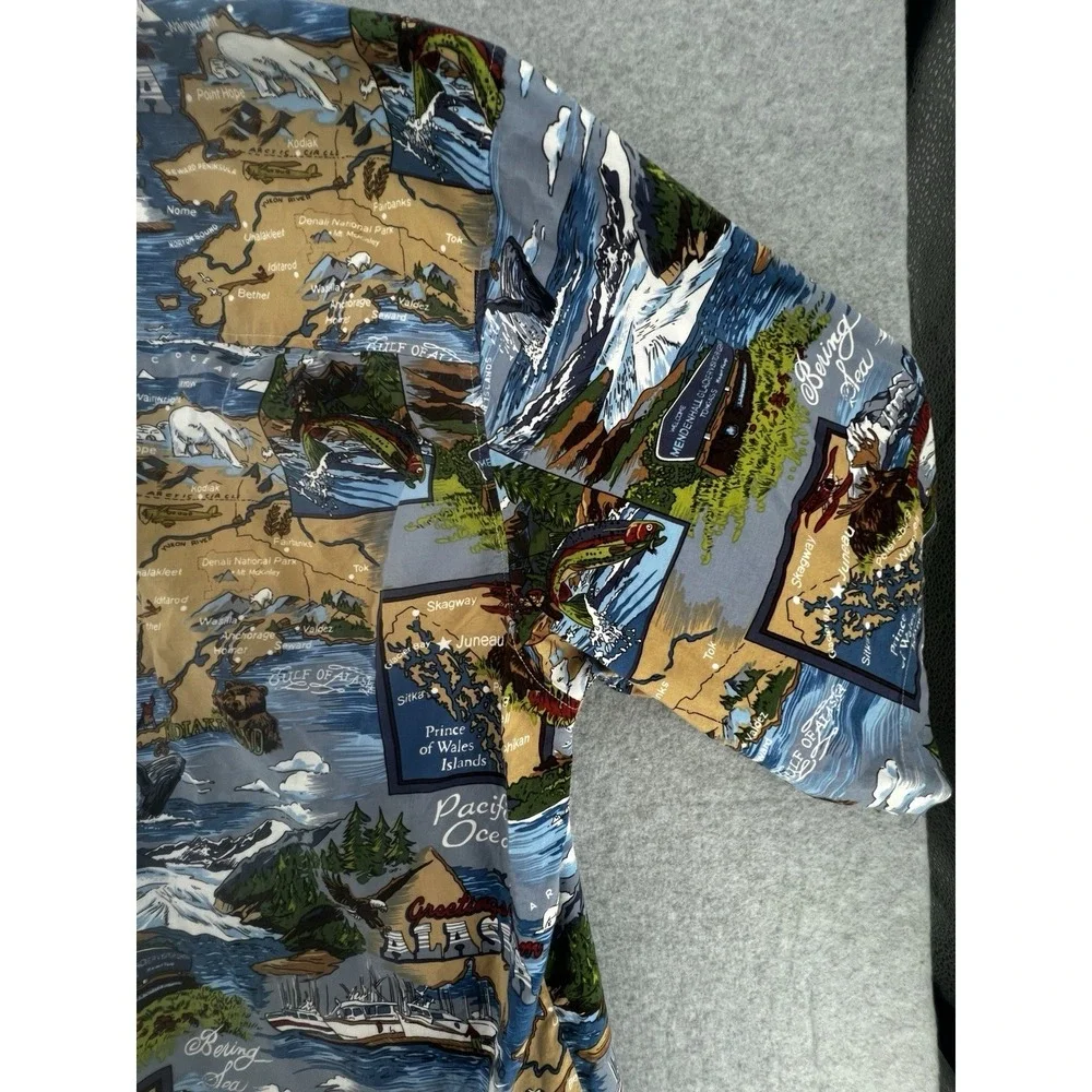 David Carey Alaska Hawaiian Shirt Mens 4XL Blue Map Print Button Up‎